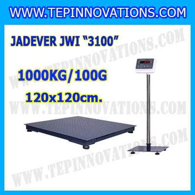 เครื่องชั่งดิจิตอลตั้งพื้น 1000kg ยี่ห้อ JADEVER รุ่น JWI-3100 II ขนาดแท่น 120x120cm. เครื่องชั่งน้ำหนัก1000กิโล เครื่องชั่งดิจิตอลชั่งน้ำหนัก1000kg ตาชั่ง1000kg ตาชั่ง ดิจิตอล1000kg เครื่องชั่งดิจิตอล1000kg พิกัดน้ำหนัก 1000kg ค่าละเอียด 0.1kg