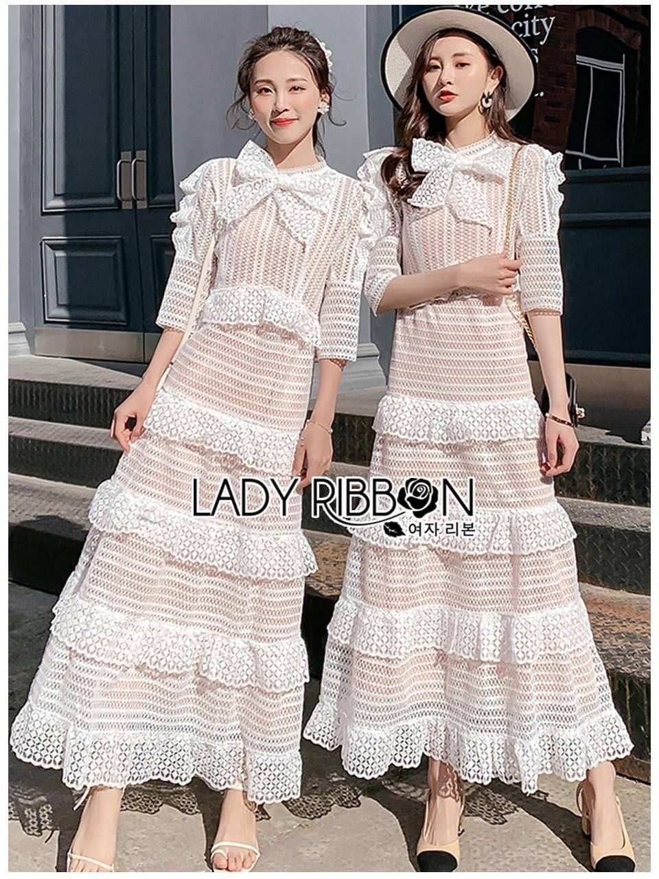 เดรสยาวผ้าลูกไม้สีขาว