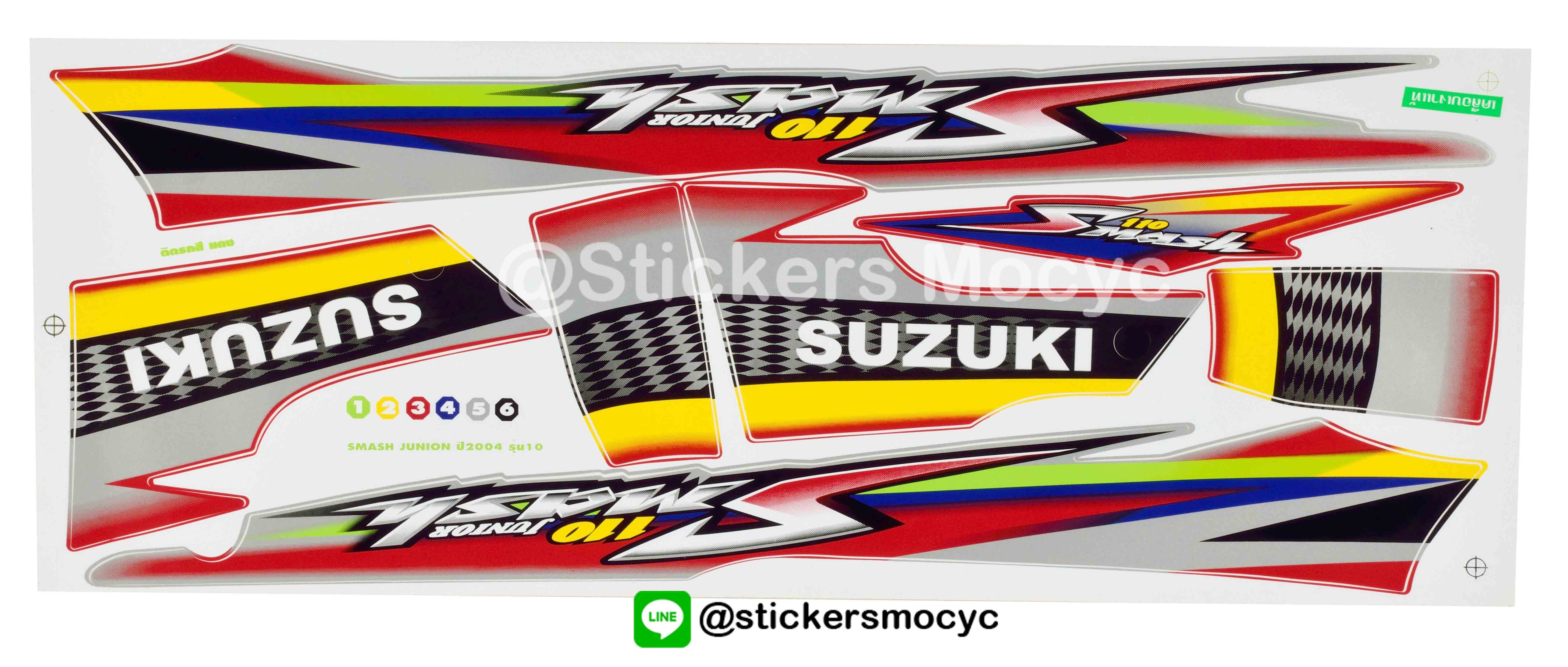 สติ๊กเกอร์ Suzuki Smash Junior ปี 2004 รุ่น 10 ติดรถสี แดง บรอนซ์ (เคลือบเงา)