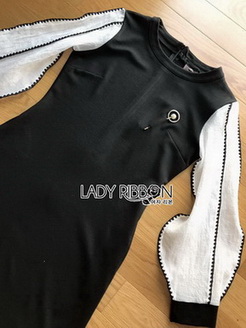 Sleeve Black T-Shirt Lady Ribbon Dress
