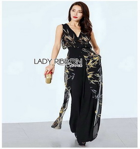 Smart Casual Abstract Printed Jumpsuit Lady Ribbon จัมป์สูท