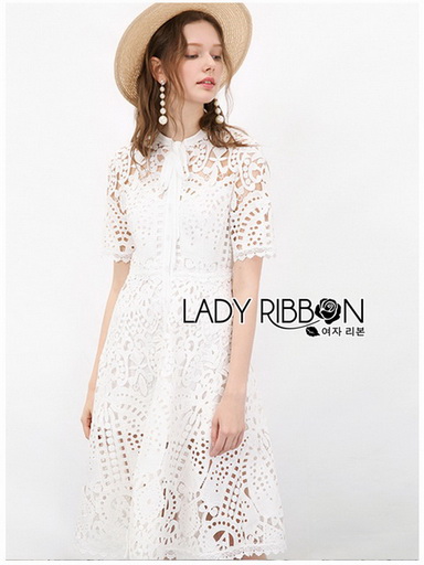 Chic White Lady Ribbon Shirt Dress