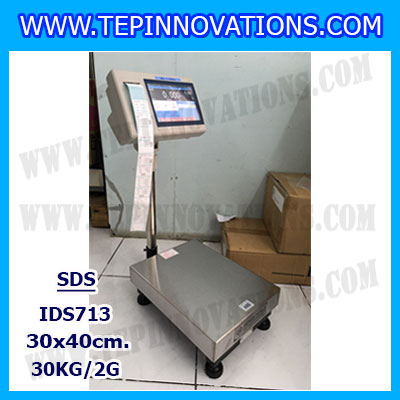 เครื่องชั่งดิจิตอล30kg รุ่น IDS713 พิกัด 30kg x 2g ตาชั่งดิจิตอล30kg เครื่องชั่งแบบปริ้นสติ๊กเกอร์ในตัว ขนาดแท่น 30x40 cm. ยี่ห้อ SDS รุ่น IDS713