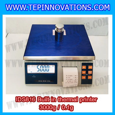 เครื่องชั่งดิจิตอล พิกัดน้ำหนัก 3kg Built-in thermal printer ยี่ห้อ SDS รุ่น IDS816 ค่าละเอียด 0.1g