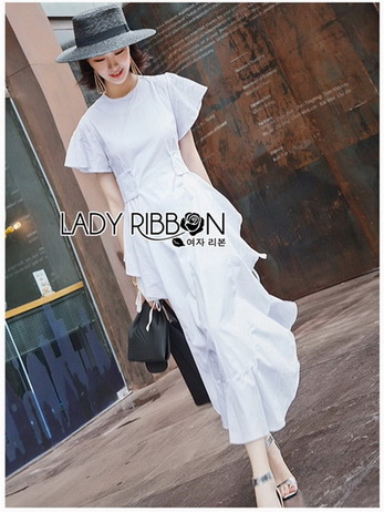 Ruffle Dress Lady Ribbon ขายเดรสยาว
