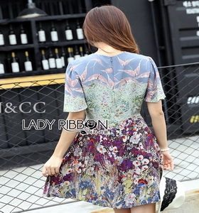 Mixed Printed Chiffon Lady Ribbon Dress เดรสผ้าพิมพ์ลาย
