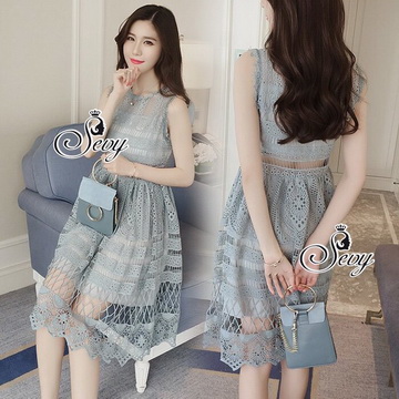 Lady Ribbon Online เสื้อผ้าแฟชั่นออนไลน์ขายส่ง เลดี้ริบบอนของแท้พร้อมส่ง sevy เสื้อผ้า SV12240716 BEST SELLER-Restock 🎉Sevy Sleeveless Vintage Hollow Lace Dress