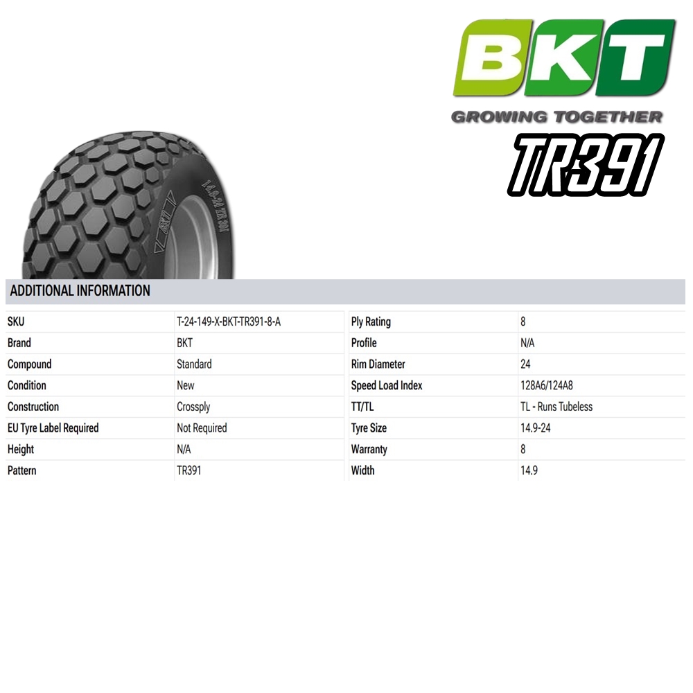 ยางรถบด ขนาด 14.9-24 รุ่น TR391 ชนิด TL 8PR ยี่ห้อ BKT