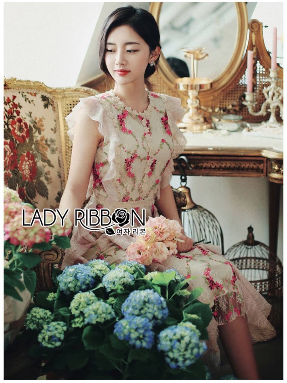 เดรสผ้าลูกไม้ปักลายดอกไม้สีสด