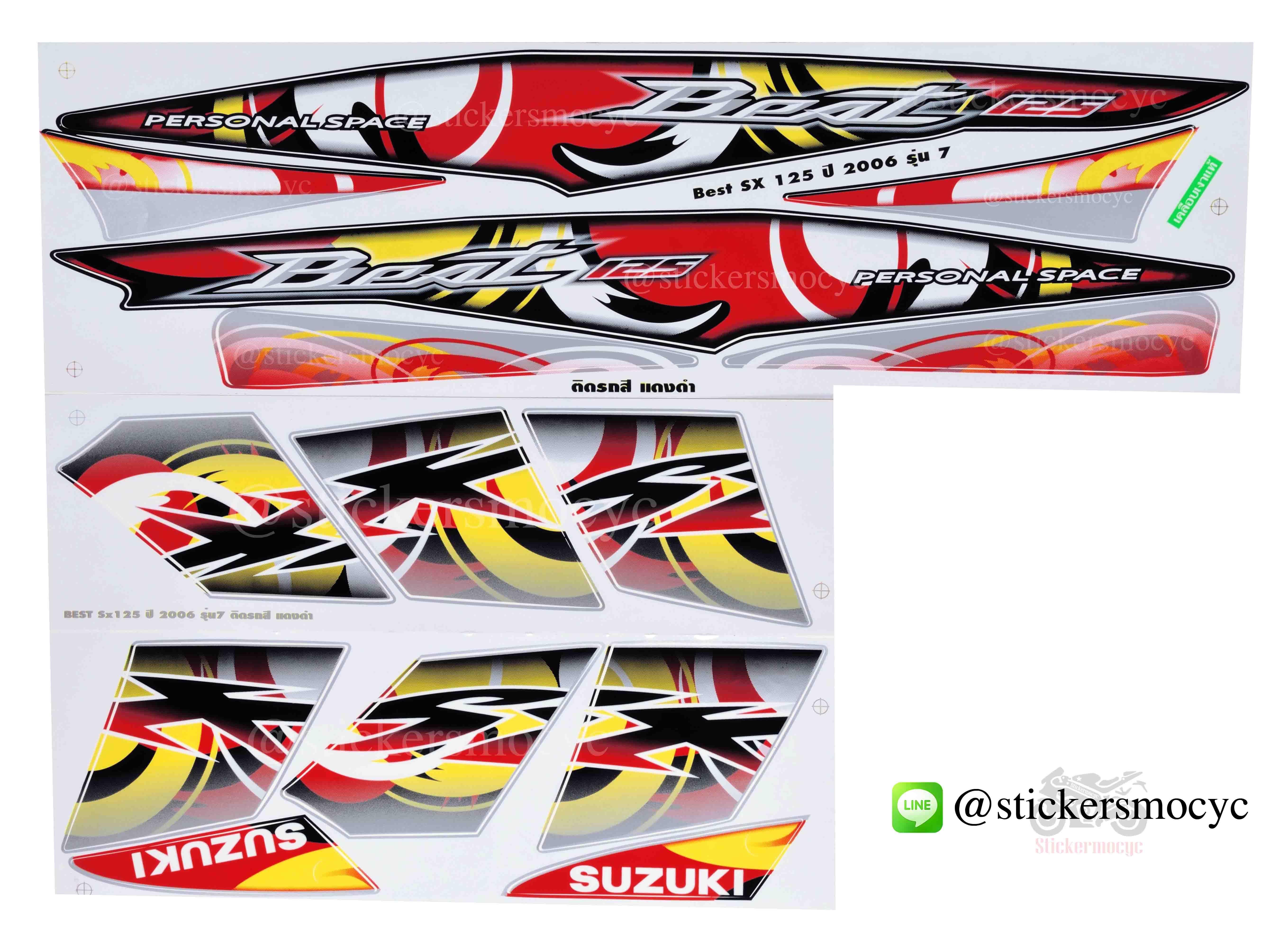 สติ๊กเกอร์ติดรถ มอเตอร์ไซค์ ซูซูกิ เบส 125 Sticker Suzuki Best 125 ปี 2006 รุ่น 7 ติดรถ สี แดง ดํา (เคลือบเงา)
