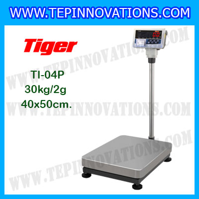 เครื่องชั่งน้ำหนักดิจิตอล พร้อมปริ้นเตอร์ในตัว พิกัด 30kg ค่าละเอียด 2g ยี่ห้อ TIGER รุ่น TI-04P ขนาดแท่น 40x50cm. เครื่องชั่งแบบ Build in Printer