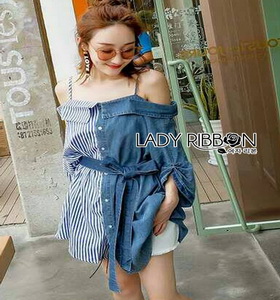 Lady Ribbon 2-Tone Denim Top เสื้อเดนิม