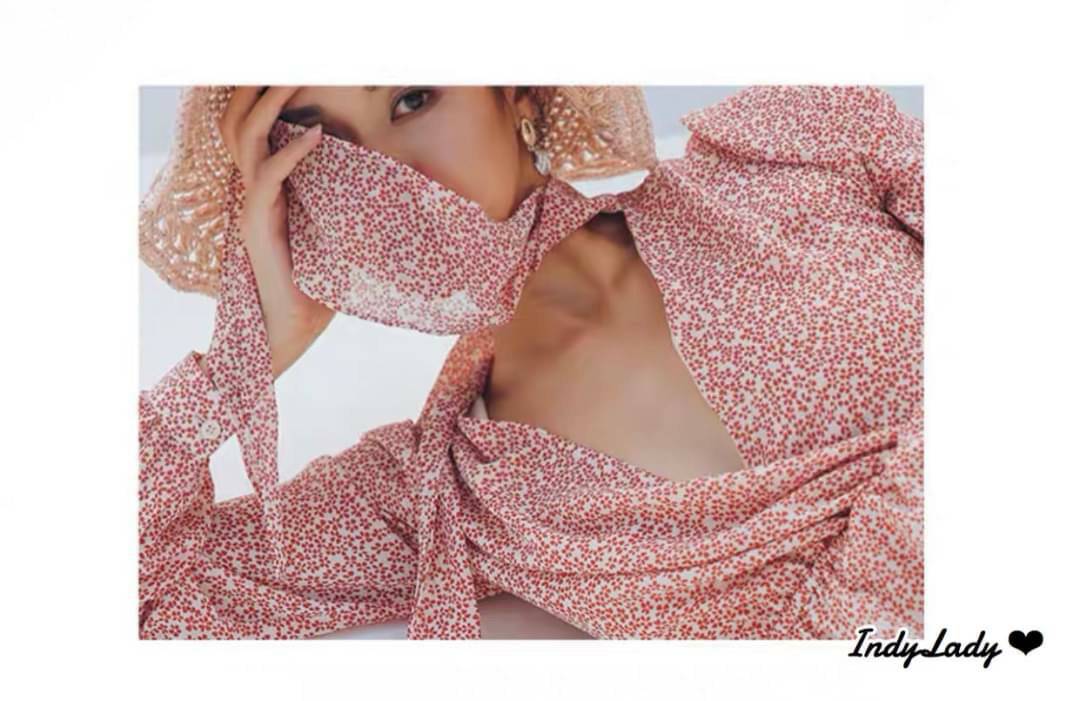 Dress ทรงสวยแขนยาวเอวสม๊อกไขว้หน้า