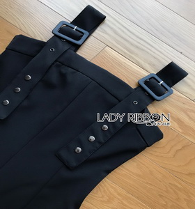 Lady Ribbon Yves Studded Belt-Strap Black Crepe Jumpsuit