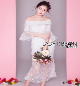 Lady Ribbon Fiona Off-Shoulder Bridesmaid Ruffle White