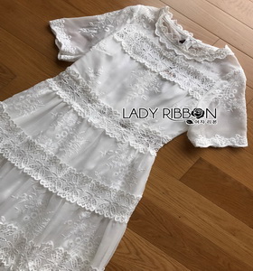 Princess Lady Ribbon White Lace Maxi Dress เดรสยาว