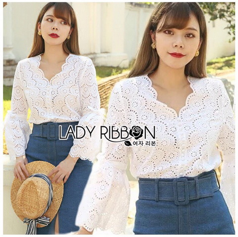 เสื้อผ้าคอตตอนฉลุลายตกแต่งริบบิ้น