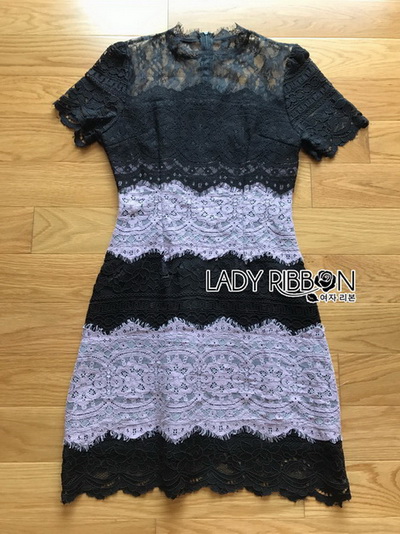 Lace Mini Dress มินิเดรสผ้าลูกไม้ตกแต่งลายทางสลับ