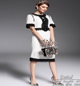 Korea Dress แฟชั่นเดรสลูกไม้ผ้าโทนสีขาว-ดำ งานเกาหลีสไตล์