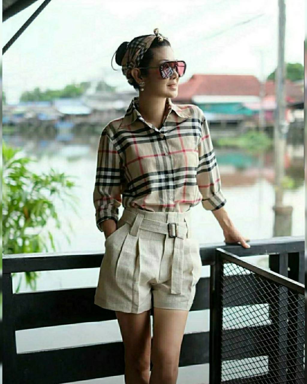 3ชิ้นเสื้อคอปกกระดุมหน้า ลายบลูเบอรี่