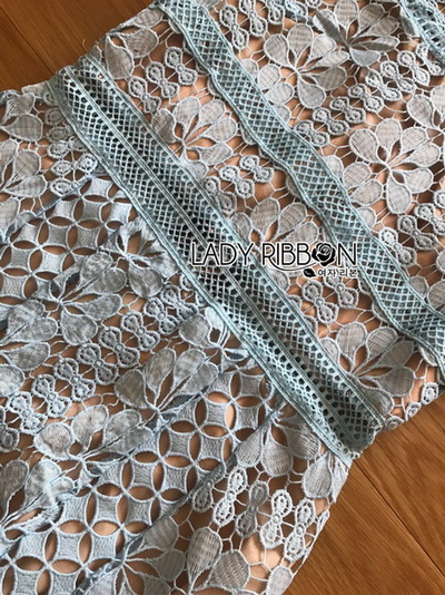 Vivid Blue Lace Dress เดรสสั้นผ้าลูกไม้สีฟ้าสด