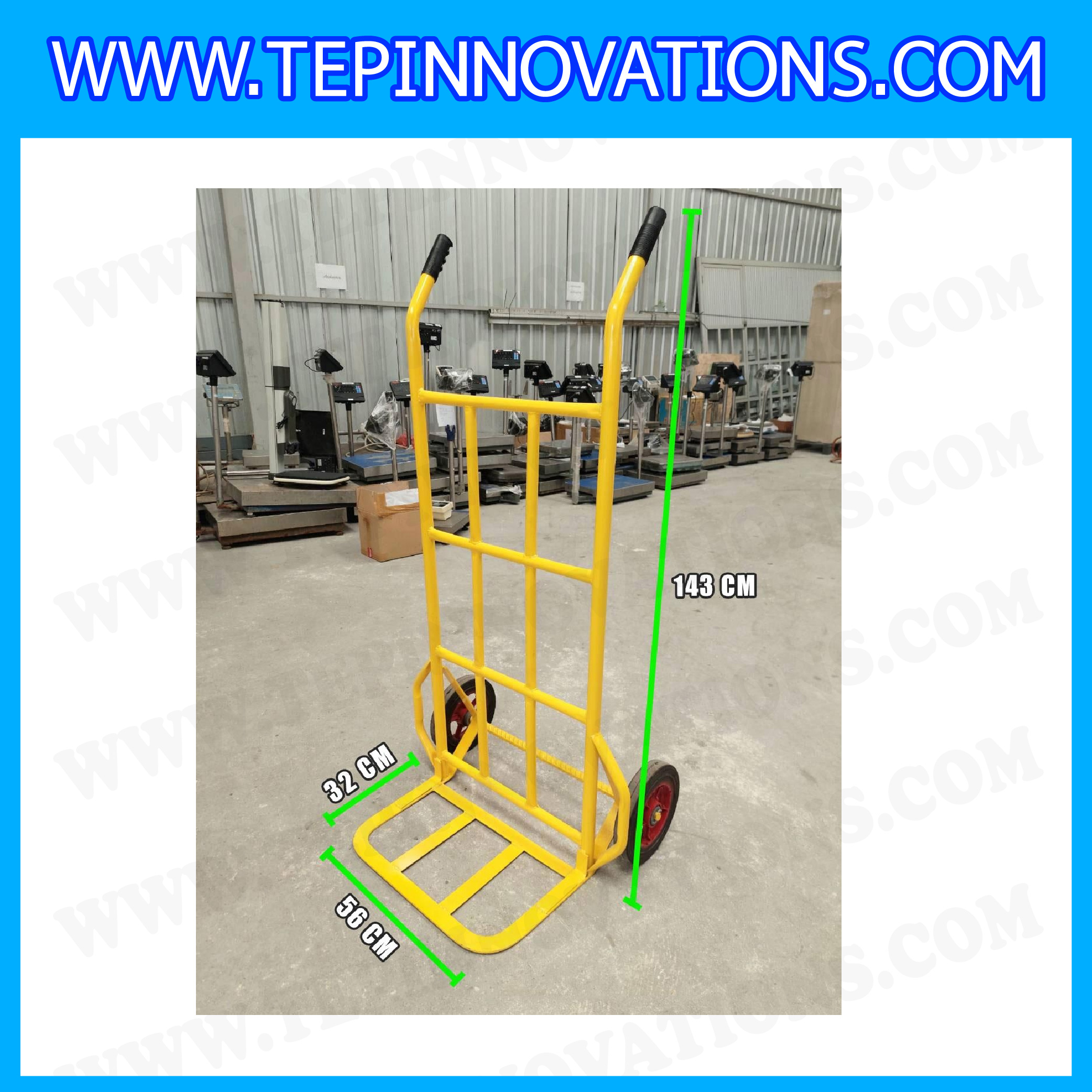 รถเข็นเหล็กสองล้อ แบบตรง รับน้ำหนัก 150 กก. สีเหลือง STX-150 ยี่ห้อ JUMBO รุ่น STX-150