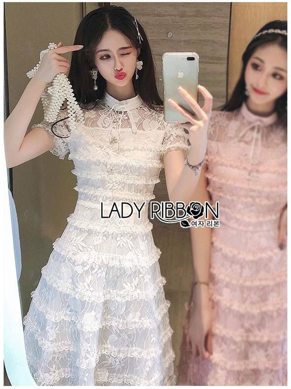เดรสยาวผ้าลูกไม้ทอลายกุหลาบ