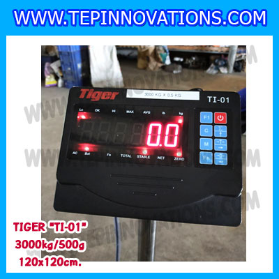 เครื่องชั่งน้ำหนัก3000กิโลกรัม เครื่องชั่งวางพื้น3ตัน เครื่องชั่งน้ำหนัก3ตัน เครื่องชั่งน้ำหนักตั้งพื้นดิจิตอล3000กิโลกรัม ตาชั่งน้ำหนัก3ตัน เครื่องชั่งTIGER รุ่น TI-01 ความละเอียด500กรัม ขนาดแท่น 120x120cm.