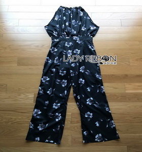 Lady Ribbon Holiday Floral Printed Jumpsuit
