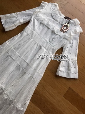 เดรสผ้าคอตตอนสีขาวปัก