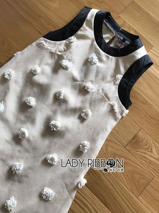 Dress เดรสแขนกุดผ้าลินินสีครีมปักพู่