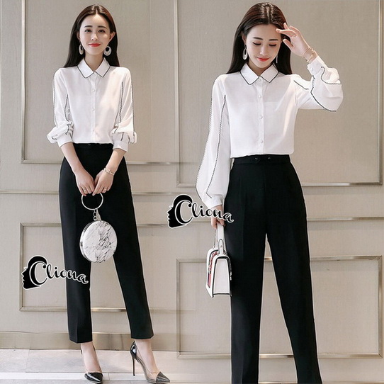 เสื้อ+กางเกง เสื้อแขนยาว คอปก