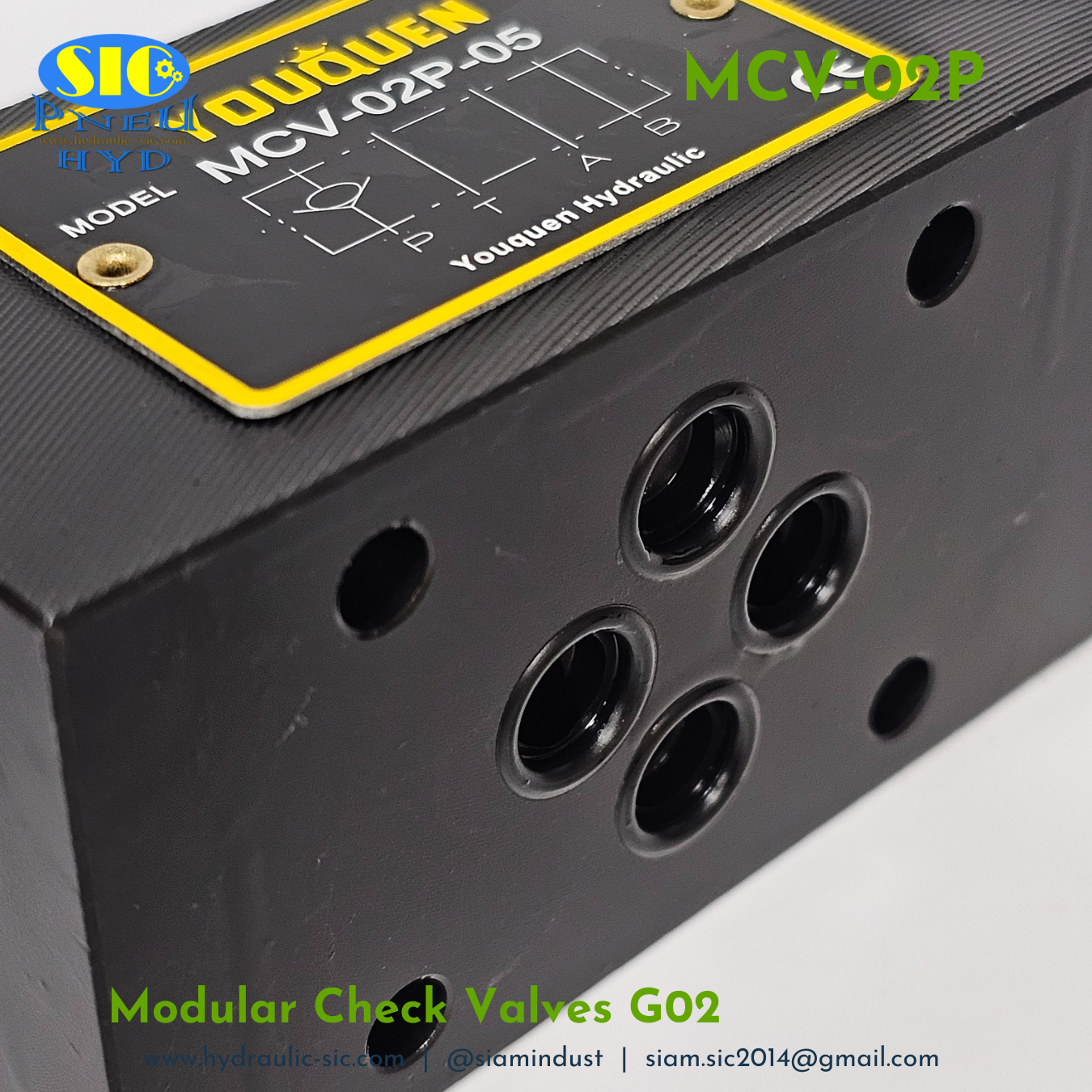 MCV-02P-05 : Modular Check Valve G02 วาล์วกันกลับ 1/4" แบบซ้อน YOUQUEN