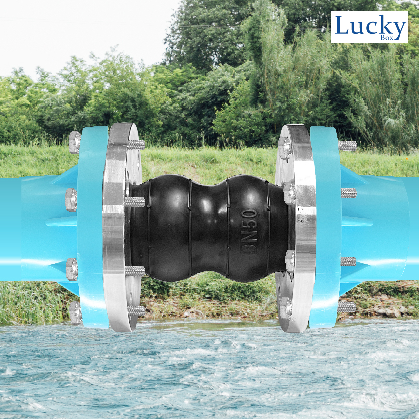 ข้อต่อท่ออ่อนยางลอนคู่ ขนาด 2 นิ้ว หน้าแปลน 10K เสริมขดลวดด้านใน ป้องกันการบีบหดของตัวยาง