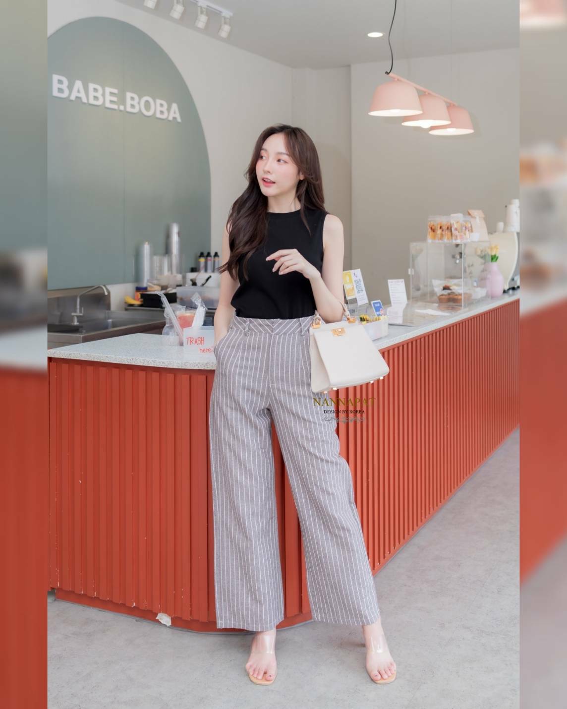 เสื้อยืดผ้าหนานุ่มกางเกงลาย