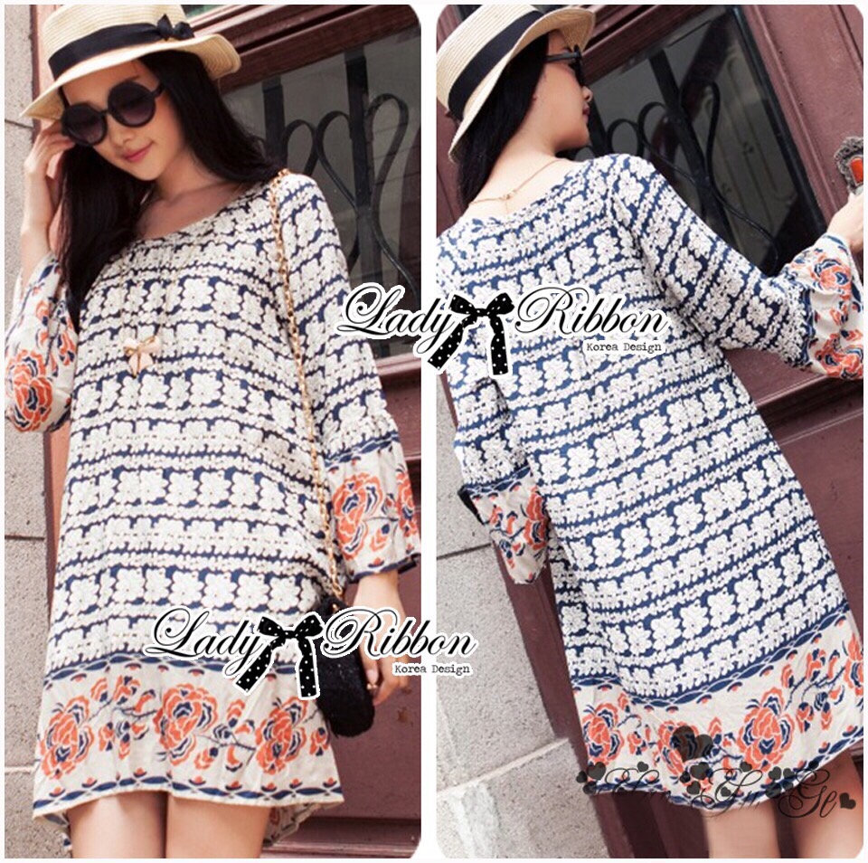 Lady Ribbon ขายส่ง LR01260516 🎀 Lady Ribbon's Made 🎀 Lady Erin Floral Printed Chiffon Boho Dress เ