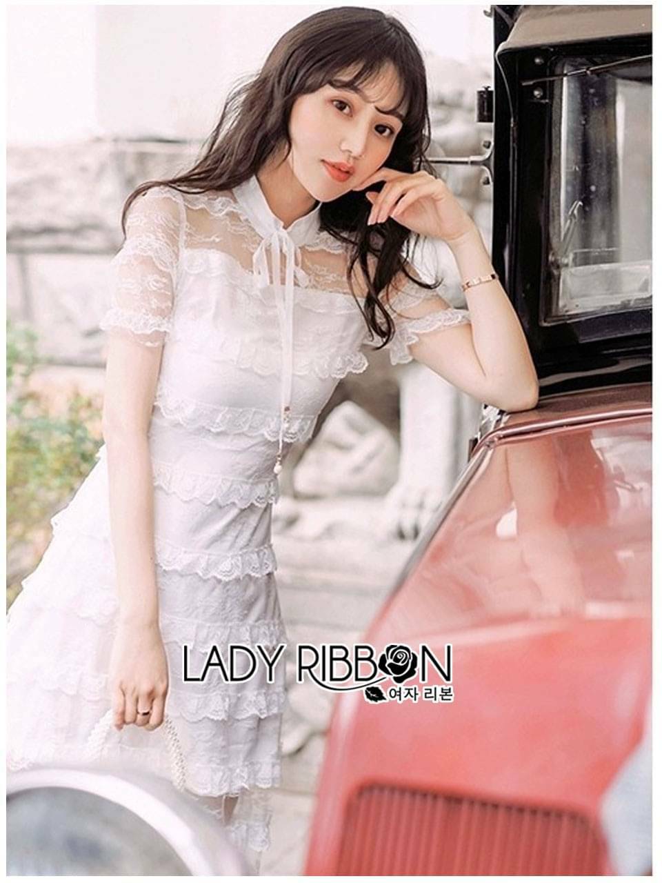 เดรสยาวผ้าลูกไม้ทอลายกุหลาบ