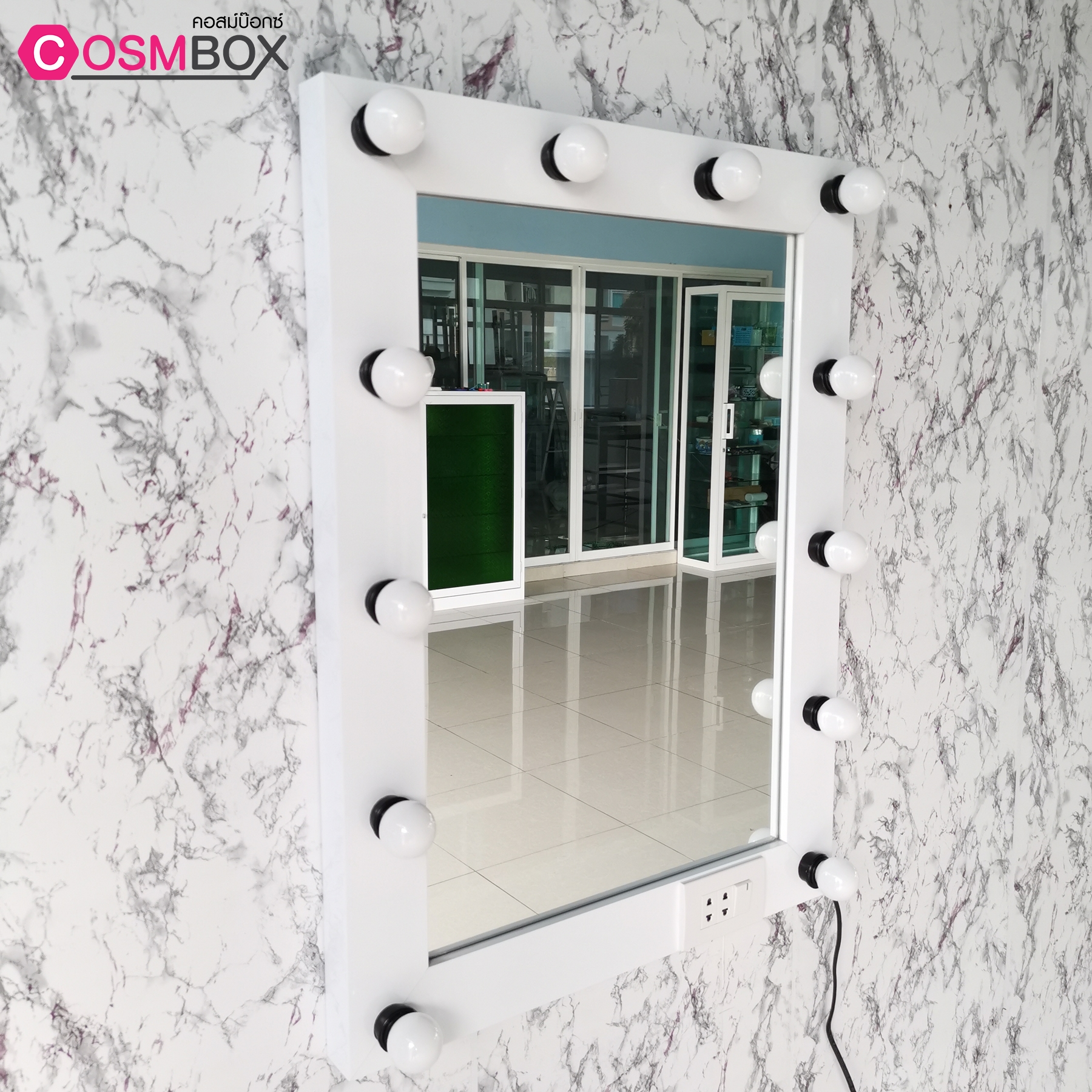 กระจกแต่งหน้ามีไฟ กระจกแต่งหน้า กระจกมีไฟ - 60x80cm. (รุ่นแขวนติดผนัง) สีขาว