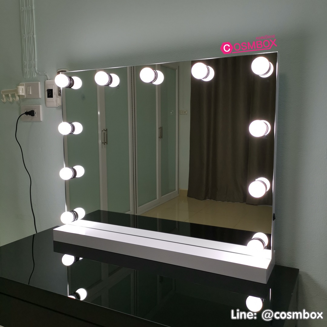 กระจกแต่งหน้า กระจกมีไฟ (Frameless : ไร้ขอบ) - 80x60cm. (รุ่นตั้งโต๊ะ) สีขาว