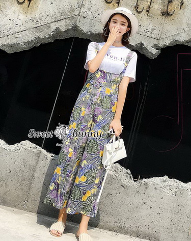 เสื้อยืดเอี๊ยมกางเกงเกาหลีเสื้อผ้ายืด