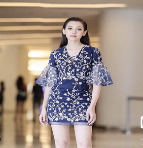 ชุดเดรสปักมีซับใน