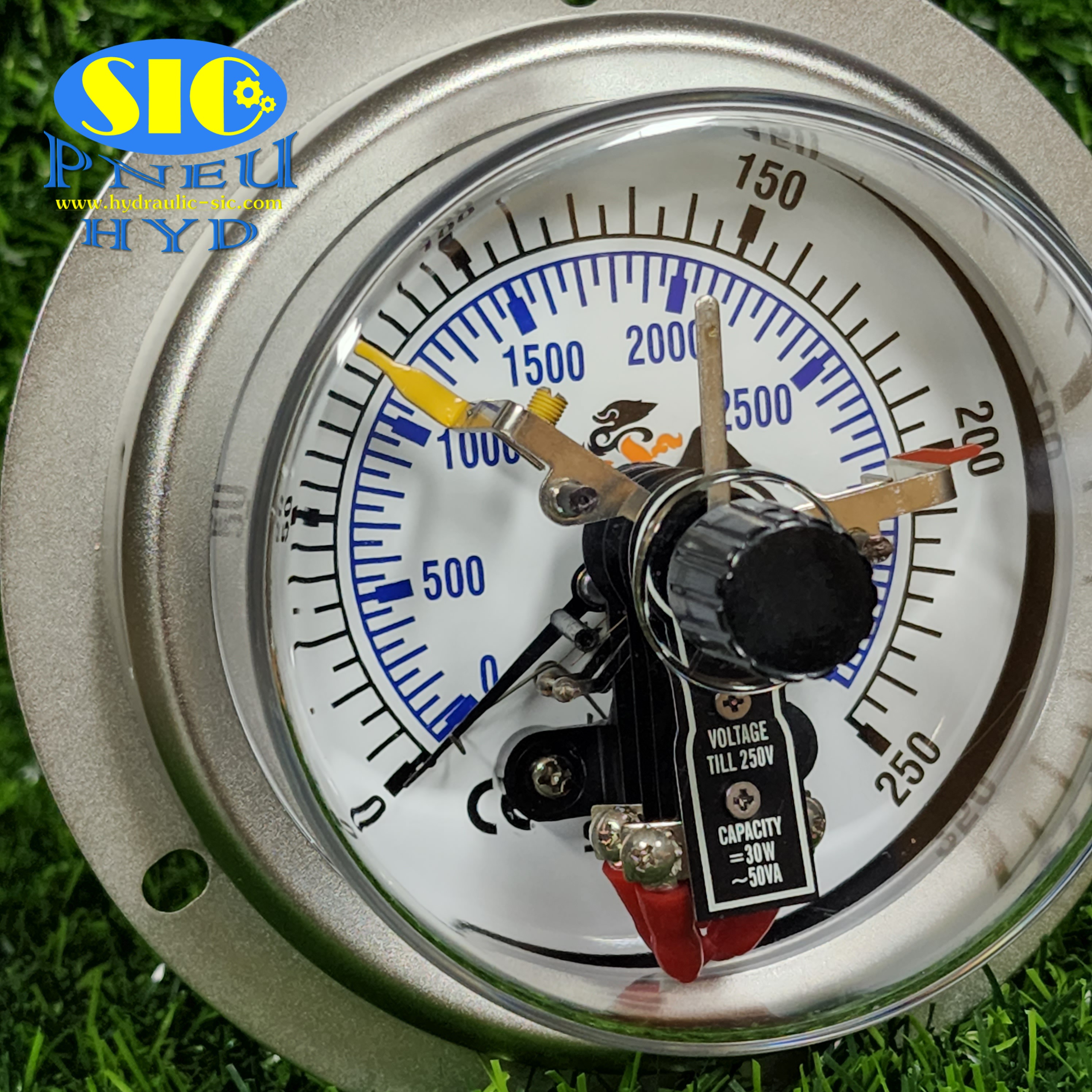 455-2AA Electric Gauge 2 Contract NO/NO เกจคอนแทรคไฟฟ้า , หน้าปัด 4" , เกลียวออกหลังล่าง