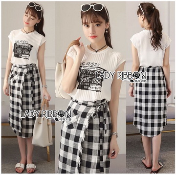 Lady Ribbon Online ขายส่งเสื้อผ้าออนไลน์ เลดี้ริบบอน LR02280716 🎀 Lady Ribbon's Made 🎀 Lady Lizzie Street Chic Printed Tank Top and Plaid Shirt Set เซ็ตเสื้อผ้ายืดสี