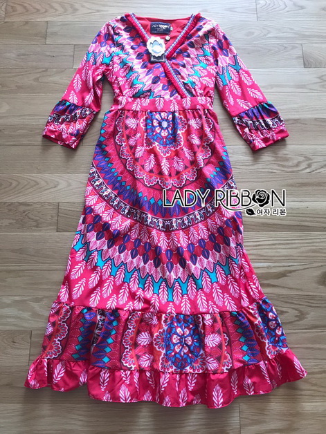 เดรสผ้าเครสพิมพ์ลายขนนกสีสดใส