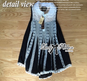 Lady Ribbon Crochet Navy Sleeveless Blouse