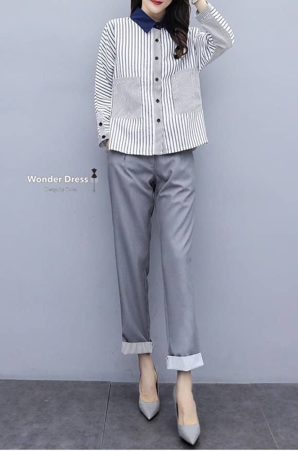 เซทเสื้อเชิ๊ตลายลง เล็กใหญ่สีขาวดำ