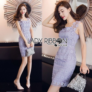Lady Ribbon Online เสื้อผ้าออนไลน์ขายส่ง lady ribbon เสื้อผ้า LR10150816 🎀 Lady Ribbon's Made 🎀 Lady Felicia Sexy Feminine Off-Shoulder Lilac Lace Dress เดรสผ้าลูกไม้