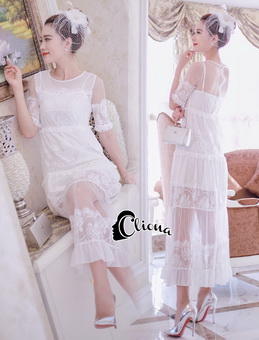 Lady Ribbon Online ขายส่งเสื้อผ้าออนไลน์ Cliona เสื้อผ้า CN07090816 Cliona Made' Serena Simplicity Lace Dress - เดรสยาว