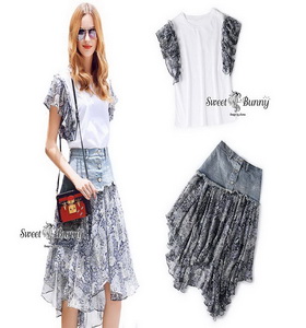 เสื้อยือผ้าชีฟองกระโปงยีนส์