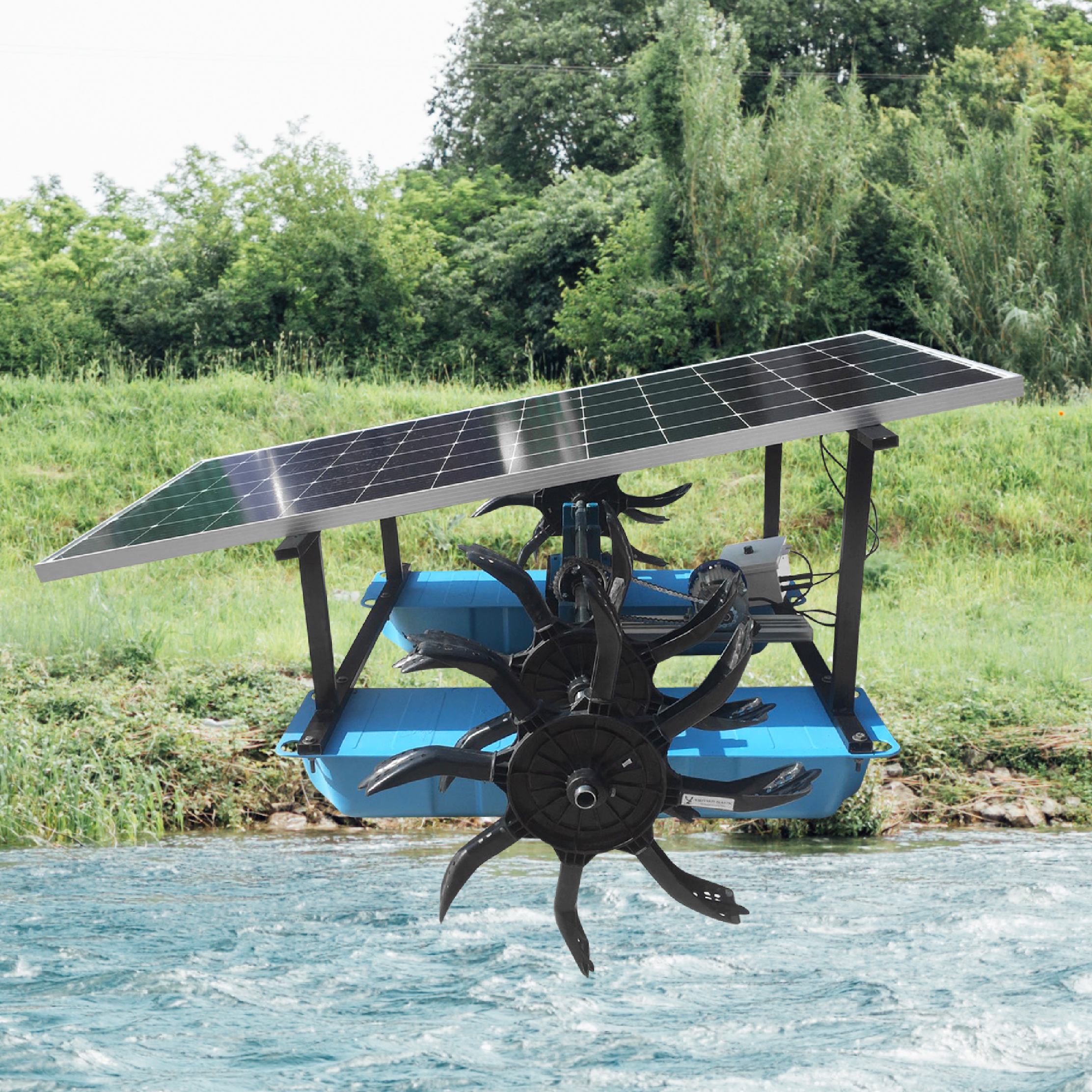 กังหันตีน้ำโซล่าเซลล์ [ รุ่น 24V 500W 4 ใบพัด ] กังหันตีน้ำเพิ่มออกซิเจน บำบัดน้ำเสีย โซล่าเซลล์ พลังงานแสงอาทิตย์